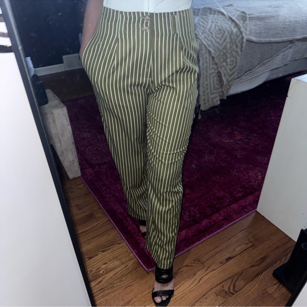 Olive Green Striped Trouser Pant